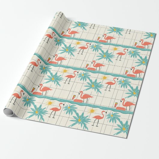Retro Flamingo Poolside Summer Pattern (2) Geschenkpapier (Ungerollt)