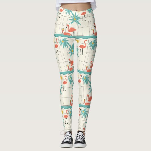 Retro Flamingo Poolside Summer Pattern (2) Leggings (Vorderseite)