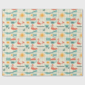 Retro Flamingo Poolside Summer Pattern (3) Geschenkpapier (Flach)