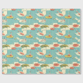 Retro Flamingo Poolside Summer Pattern (4) Geschenkpapier (Flach)