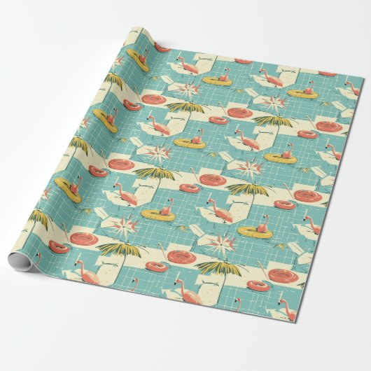 Retro Flamingo Poolside Summer Pattern (4) Geschenkpapier (Ungerollt)