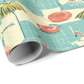 Retro Flamingo Poolside Summer Pattern (4) Geschenkpapier (Rolleneckpunkt)