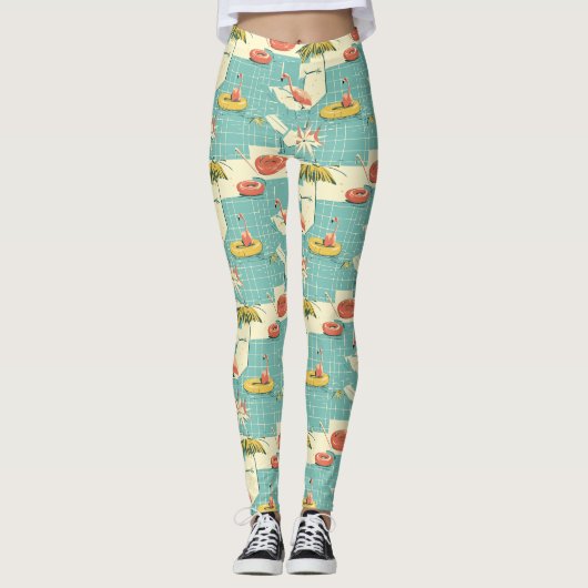 Retro Flamingo Poolside Summer Pattern (4) Leggings (Vorderseite)