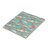 Retro Flamingo Poolside Summer Pattern (6) Fliese (Seite)