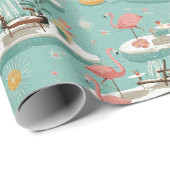 Retro Flamingo Poolside Summer Pattern (6) Geschenkpapier (Rolleneckpunkt)