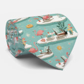 Retro Flamingo Poolside Summer Pattern (6) Krawatte (Gerollt)