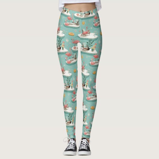 Retro Flamingo Poolside Summer Pattern (6) Leggings (Vorderseite)
