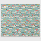 Retro Flamingo Poolside Summer Pattern (7) Geschenkpapier (Flach)