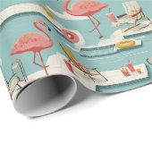Retro Flamingo Poolside Summer Pattern (7) Geschenkpapier (Rolleneckpunkt)