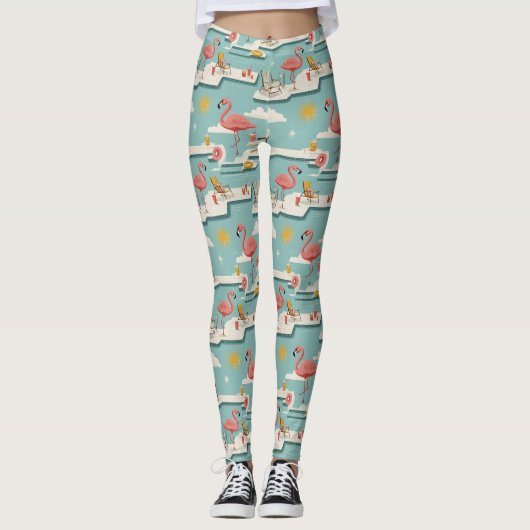 Retro Flamingo Poolside Summer Pattern (7) Leggings (Vorderseite)