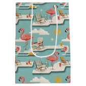 Retro Flamingo Poolside Summer Pattern (7) Mittlere Geschenktüte (Rückseite)