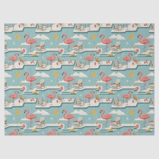 Retro Flamingo Poolside Summer Pattern (7) Seidenpapier (Vorderseite)
