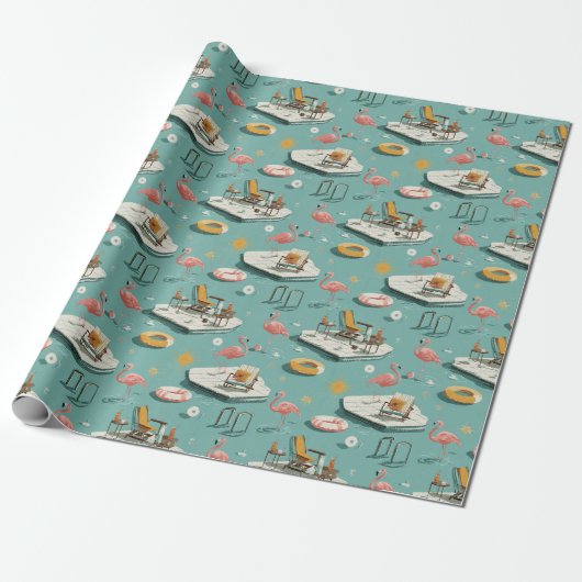 Retro Flamingo Poolside Summer Pattern (8) Geschenkpapier (Ungerollt)
