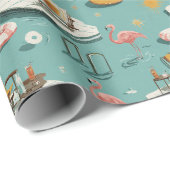 Retro Flamingo Poolside Summer Pattern (8) Geschenkpapier (Rolleneckpunkt)