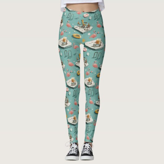 Retro Flamingo Poolside Summer Pattern (8) Leggings (Vorderseite)
