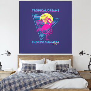Retro Flamingo Sonnenuntergang Synthwave Vibes Leinwanddruck