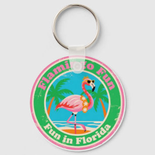 Retro-Flamingo-Spaß am Florida-Strand Schlüsselanhänger