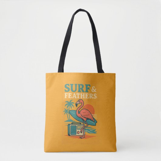 Retro Flamingo Surfboard Tropischer Sonnenuntergan Tasche (Vorderseite)