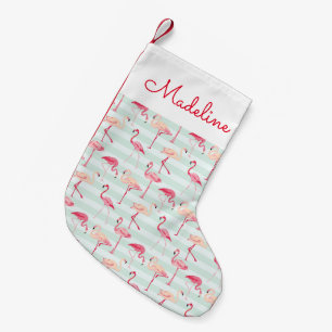 Retro Flamingos auf Minzen-Streifen addieren Kleiner Weihnachtsstrumpf