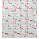 Retro-Flamingos auf Minzstreifen Duschvorhang (Vorderseite)