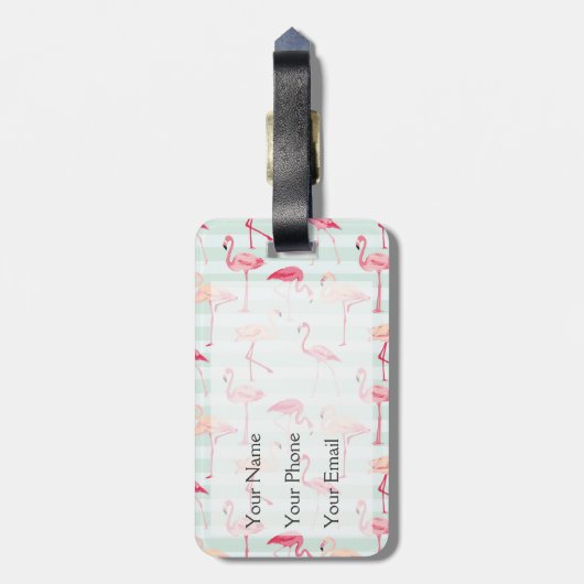 Retro-Flamingos auf Minzstreifen Gepäckanhänger (Rückseite vertikal)