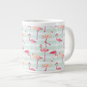 Retro-Flamingos auf Minzstreifen Jumbo-Tasse
