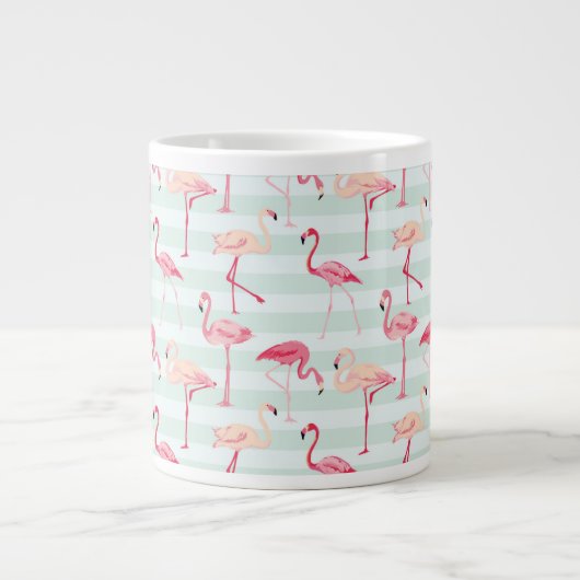 Retro-Flamingos auf Minzstreifen Jumbo-Tasse (Vorderseite)