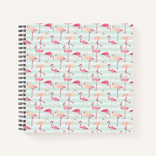 Retro Flamingos auf Minzstreifen Notizbuch (Vorderseite)
