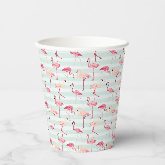Retro Flamingos auf Minzstreifen Pappbecher (Vorderseite)