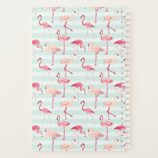 Retro Flamingos auf Minzstreifen Planer (Rückseite)
