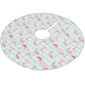Retro-Flamingos auf Minzstreifen Polyester Weihnachtsbaumdecke (Schrägansicht)