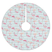 Retro-Flamingos auf Minzstreifen Polyester Weihnachtsbaumdecke (Vorderseite)