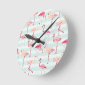 Retro Flamingos auf Minzstreifen Runde Wanduhr (Winkel)