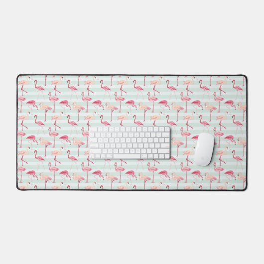 Retro Flamingos auf Minzstreifen Schreibtischunterlage (Tastatur & Maus)