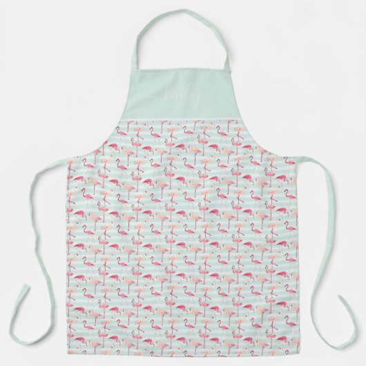 Retro-Flamingos auf Minzstreifen Schürze (Vorderseite)
