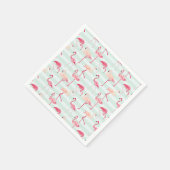 Retro Flamingos auf Minzstreifen Serviette (Ecke)