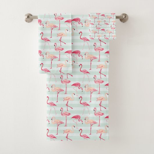 Retro Flamingos auf tadellosen Streifen Badhandtuch Set (Insitu)