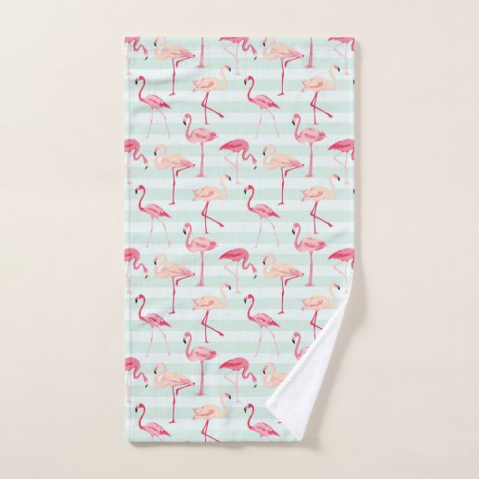 Retro Flamingos auf tadellosen Streifen Badhandtuch Set (Handtuch)