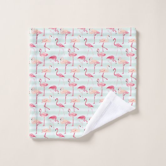 Retro Flamingos auf tadellosen Streifen Badhandtuch Set (Waschlappen)
