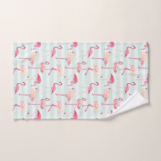 Retro Flamingos auf tadellosen Streifen Badhandtuch Set (Handtuch)