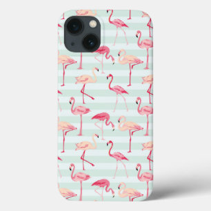 Retro Flamingos auf tadellosen Streifen iPhone 13 Hülle