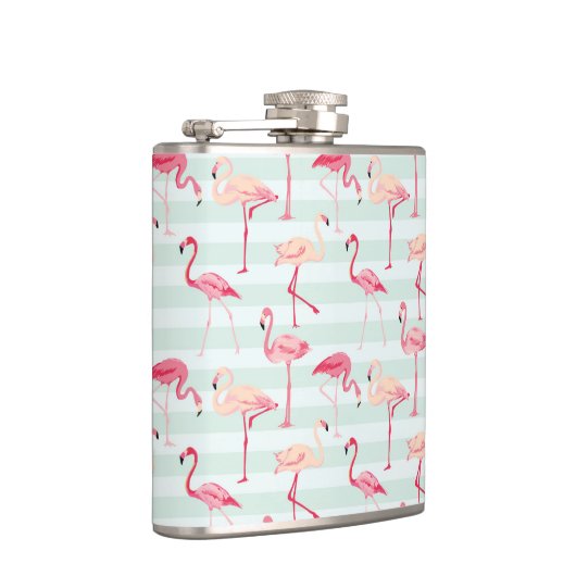 Retro Flamingos auf tadellosen Streifen Flachmann (Rechts)