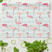 Retro Flamingos auf tadellosen Streifen Handtuch (Gefaltet)
