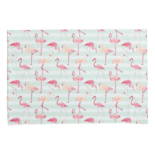 Retro Flamingos auf tadellosen Streifen Kissenbezug (Vorderseite-Rechts)