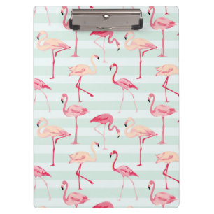 Retro Flamingos auf tadellosen Streifen Klemmbrett
