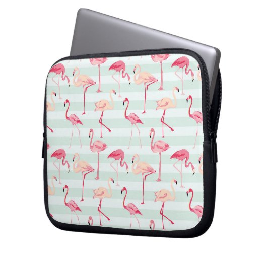 Retro Flamingos auf tadellosen Streifen Laptopschutzhülle (Vorderseite Links)
