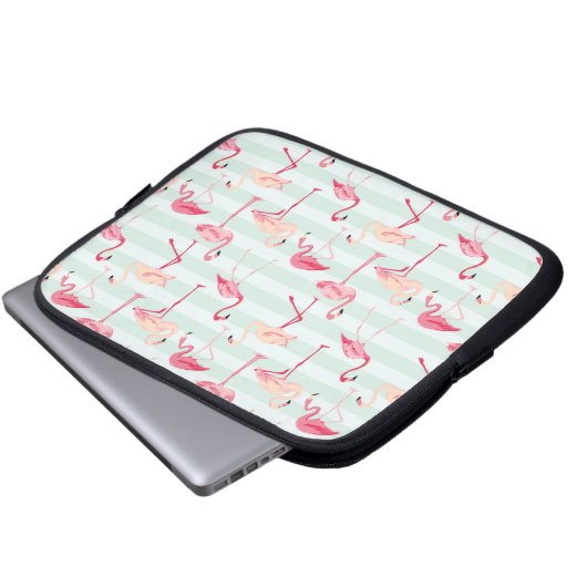 Retro Flamingos auf tadellosen Streifen Laptopschutzhülle (Vorne Knopf)