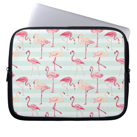 Retro Flamingos auf tadellosen Streifen Laptopschutzhülle (Vorderseite)
