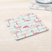Retro Flamingos auf tadellosen Streifen Rechteckiger Pappuntersetzer (angewinkelt)