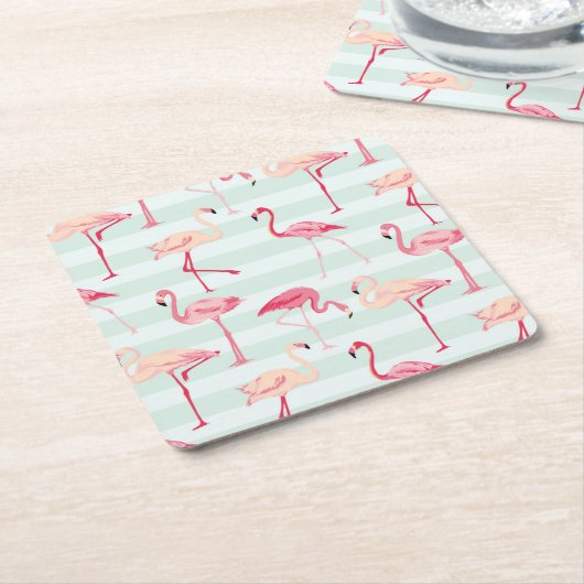 Retro Flamingos auf tadellosen Streifen Rechteckiger Pappuntersetzer (angewinkelt)